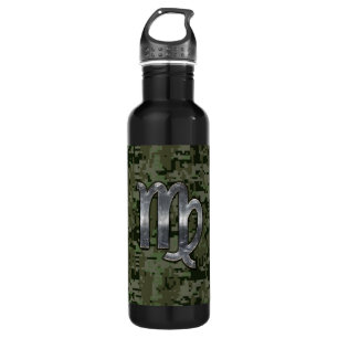 Virgo Zodiac Sign auf Olive Green Digital Camoufla Edelstahlflasche