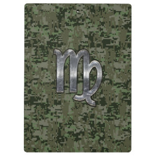 Virgo Zodiac Sign auf Olive Green Digital Camoufla Klemmbrett