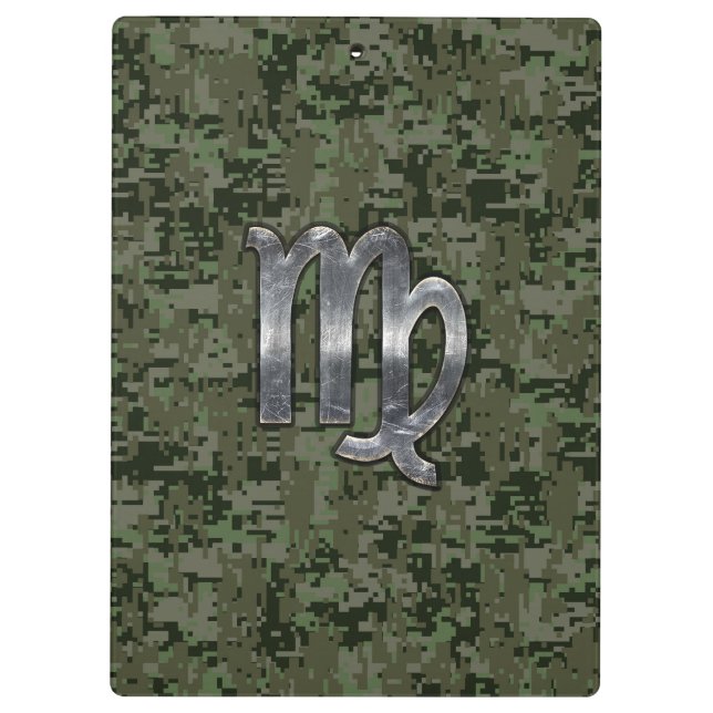 Virgo Zodiac Sign auf Olive Green Digital Camoufla Klemmbrett (Rückseite)