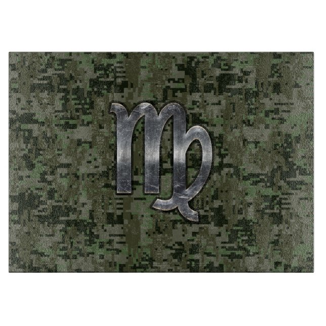 Virgo Zodiac Sign auf Olive Green Digital Camoufla Schneidebrett (Vorderseite)