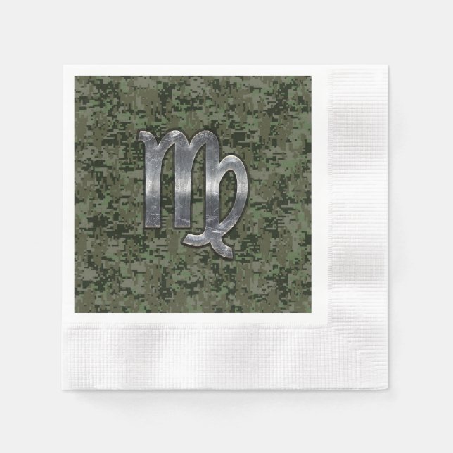 Virgo Zodiac Sign auf Olive Green Digital Camoufla Serviette (Vorderseite)