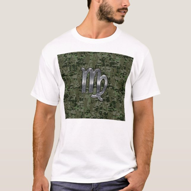 Virgo Zodiac Sign auf Olive Green Digital Camoufla T-Shirt (Vorderseite)