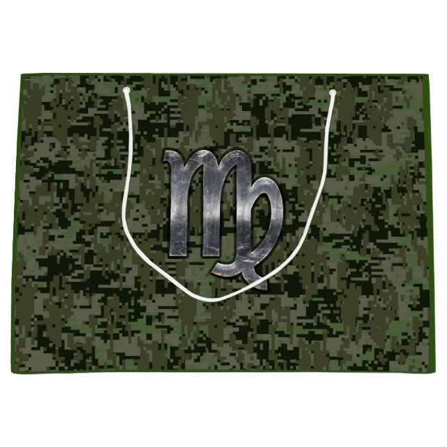 Virgo Zodiac Sign auf Woodland Digital Camouflage Große Geschenktüte (Vorderseite)