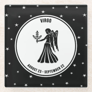 Virgo Zodiac Sign, Black & White Glass Untersetzer