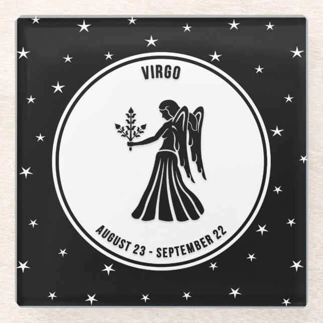 Virgo Zodiac Sign, Black & White Glass Untersetzer (Vorderseite)