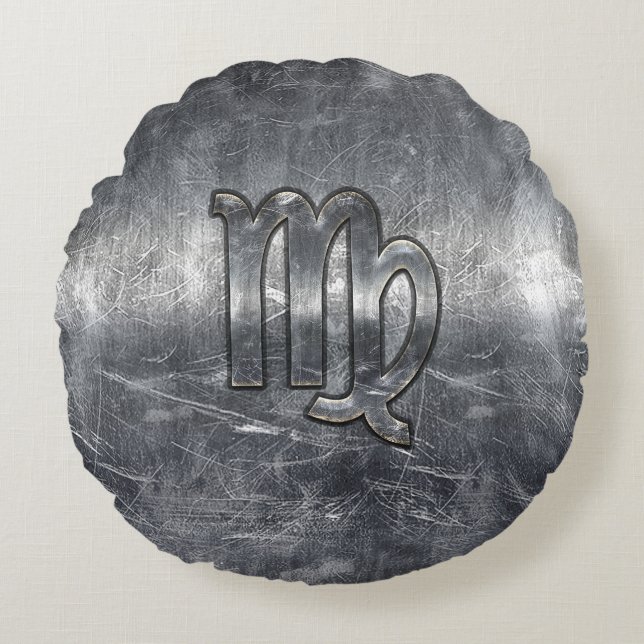 Virgo Zodiac Sign Grunge gestörter Stil Rundes Kissen (Vorderseite)
