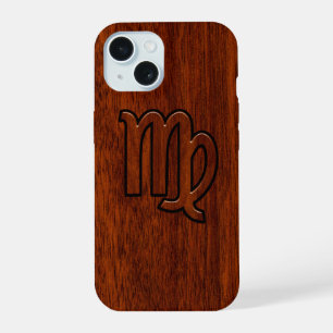 Virgo Zodiac Sign Mahogany Holzstil Dekoration iPhone 15 Hülle