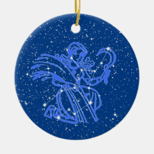 Virgo Zodiac Sign mit Sternen auf Deep Blue Keramik Ornament