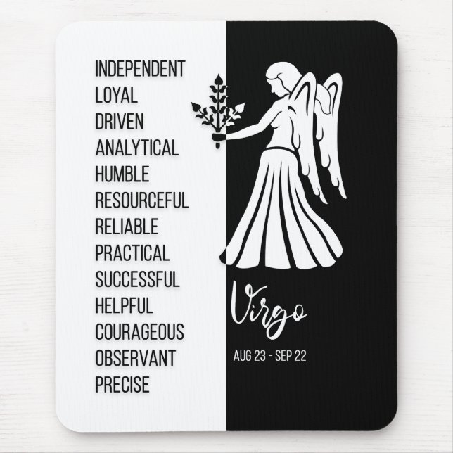 Virgo Zodiac Sign Mousepad, Black & White Mousepad (Vorne)