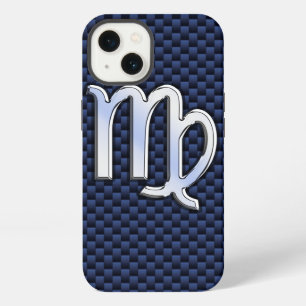 Virgo Zodiac Sign on Blue Carbon Fibre Print Decor iPhone 13 Hülle