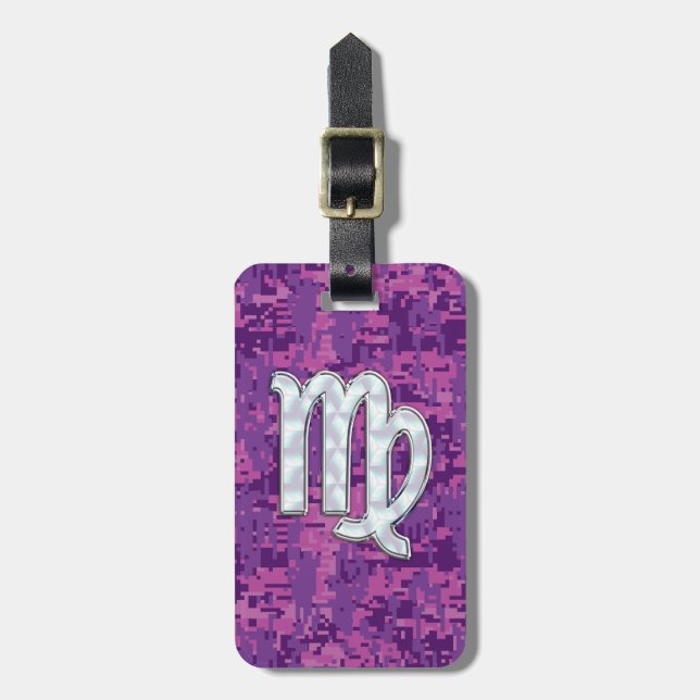 Virgo Zodiac Sign on Pink Digital Tarnung Gepäckanhänger (Vorderseite vertikal)