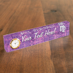 Virgo Zodiac Sign on Pink Digital Tarnung Namensplakette
