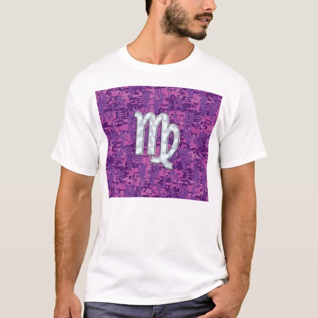 Virgo Zodiac Sign on Pink Digital Tarnung T-Shirt (Vorderseite)