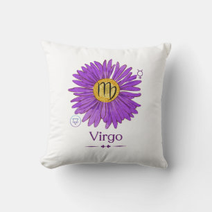 Virgo Zodiac Sign Throw Kissen Lila Aster Blume
