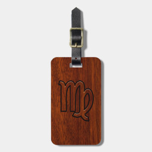 Virgo Zodiac Signature im Mahagoni-Holzstil Gepäckanhänger