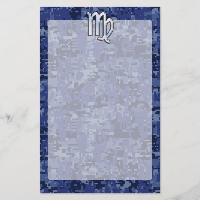 Virgo Zodiac Silver Sign auf Navy Blue Digital Cam Briefpapier (Vorderseite)