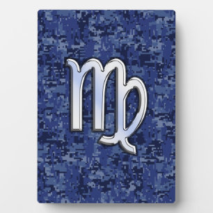 Virgo Zodiac Silver Sign auf Navy Blue Digital Cam Fotoplatte