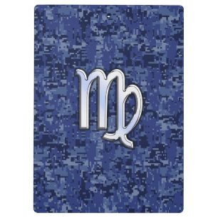 Virgo Zodiac Silver Sign auf Navy Blue Digital Cam Klemmbrett