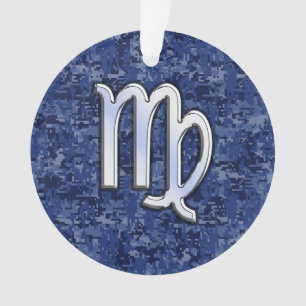 Virgo Zodiac Silver Sign auf Navy Blue Digital Cam Ornament