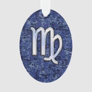 Virgo Zodiac Silver Sign auf Navy Blue Digital Cam Ornament