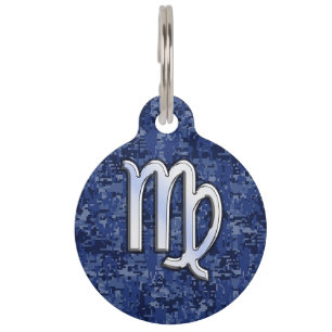 Virgo Zodiac Silver Sign auf Navy Blue Digital Cam Tiernamensmarke