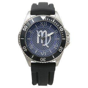 Virgo Zodiac Silver Sign Blue Carbon Fibre Dial Armbanduhr