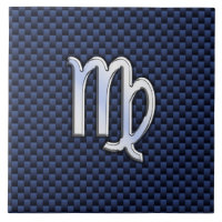 Virgo Zodiac Silver Sign Blue Carbon Fibre Print