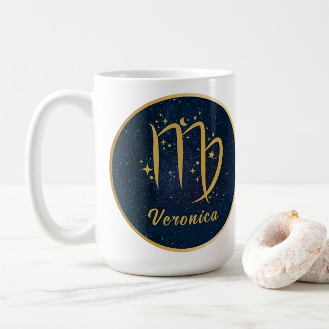 Virgo Zodiac-Symbol Gold personalisiert Kaffeetasse (Mit Donut)