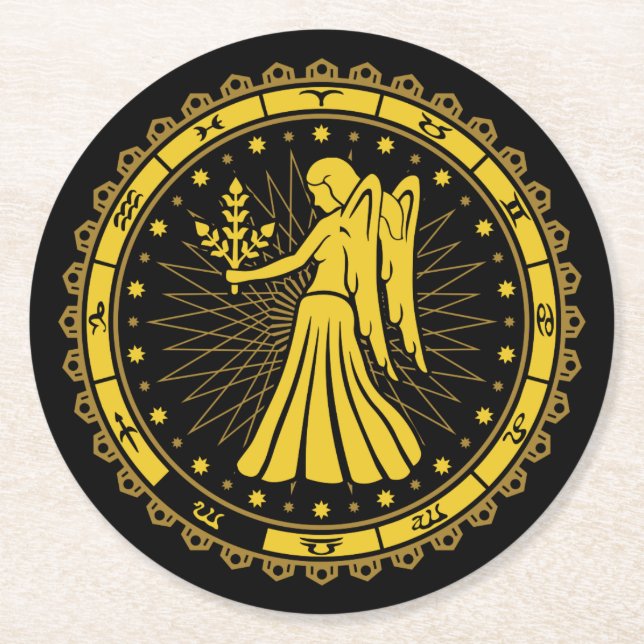 Virgo - Zodiac - Symbol - Horoskop Runder Pappuntersetzer (Vorderseite)