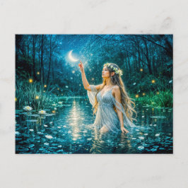 Virgo Zodiac with Moonlit Maiden Holding a Glowing Postkarte
