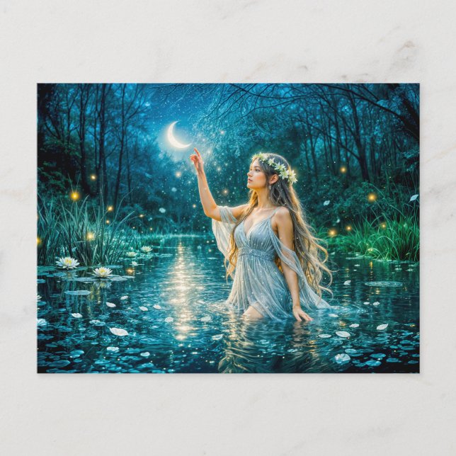 Virgo Zodiac with Moonlit Maiden Holding a Glowing Postkarte (Vorderseite)