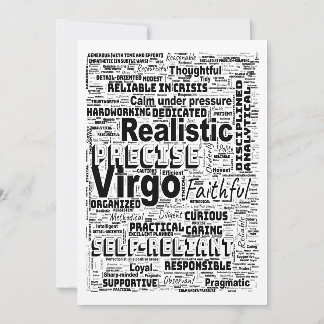 Virgo Zodiac Word Cloud Inspiration Einladung (Rückseite)