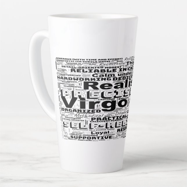 Virgo Zodiac Word Cloud Inspiration Milchtasse (Linke Ecke)