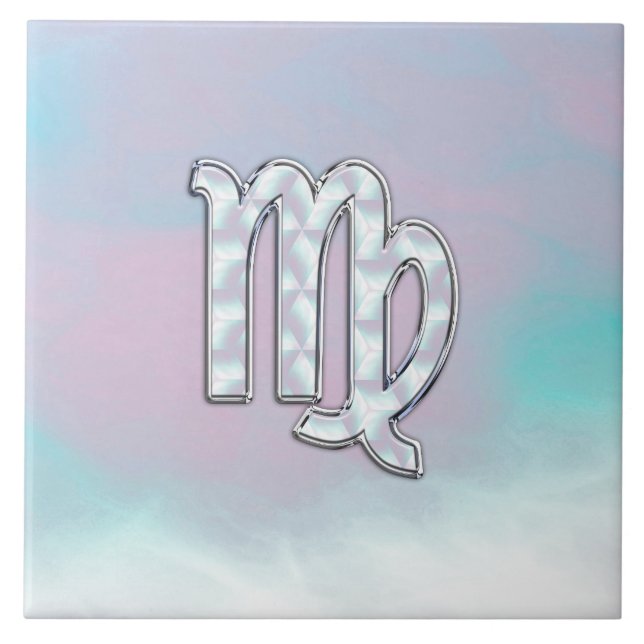 Virgo Zodiac-Zeichen auf Pastellen Nacre Style Pri Fliese (Vorderseite)