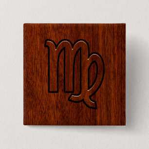Virgo Zodiac-Zeichen im Mahogany-Stil Button