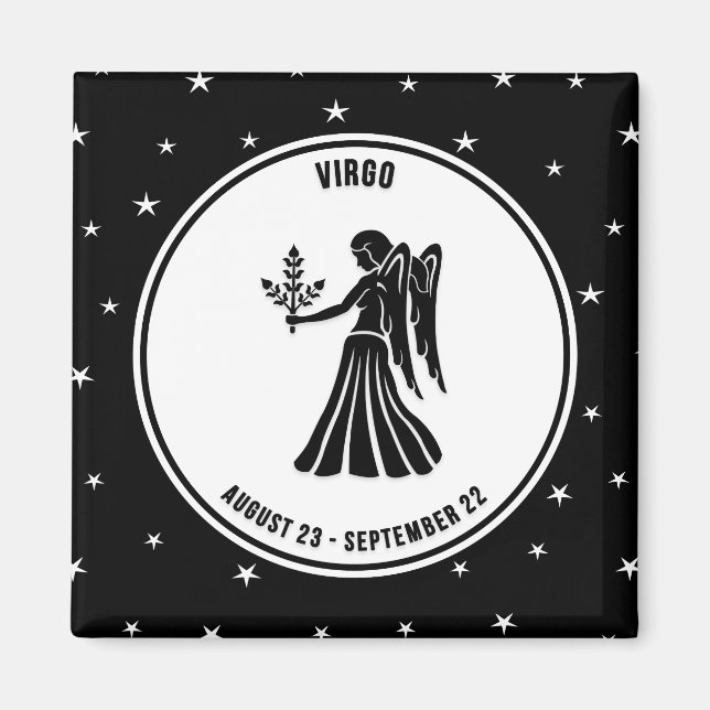 Virgo Zodiac Zeichen, Schwarz/Weiß Magnet (Vorne)
