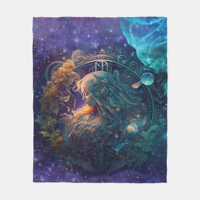 Virgo Zodiac Zeichenwasser-Farbe Design Fleecedecke (Vorderseite)