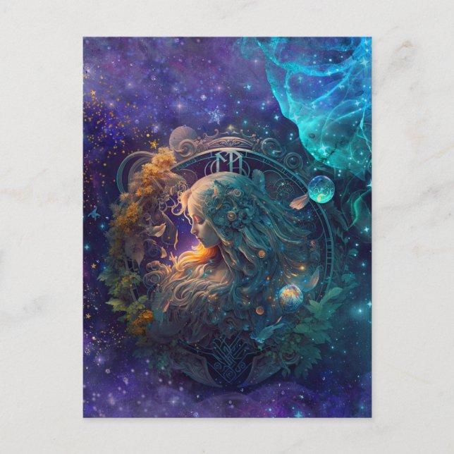 Virgo Zodiac Zeichenwasser-Farbe Design Postkarte (Vorderseite)
