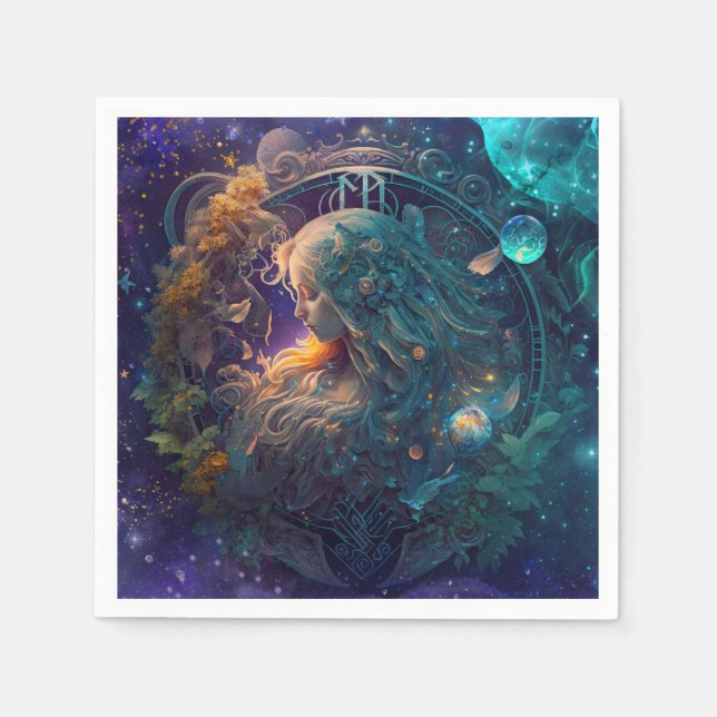 Virgo Zodiac Zeichenwasser-Farbe Design Serviette (Vorderseite)