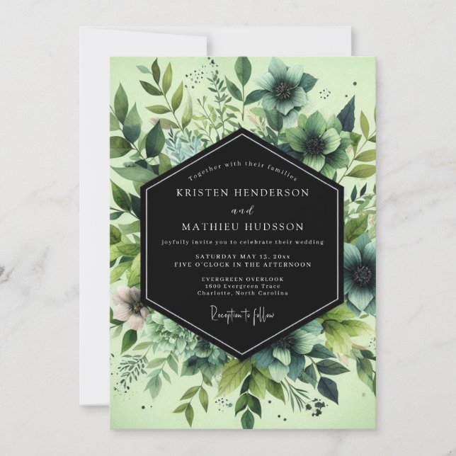 Viridian Painted Flora Wedding Einladung (Vorderseite)