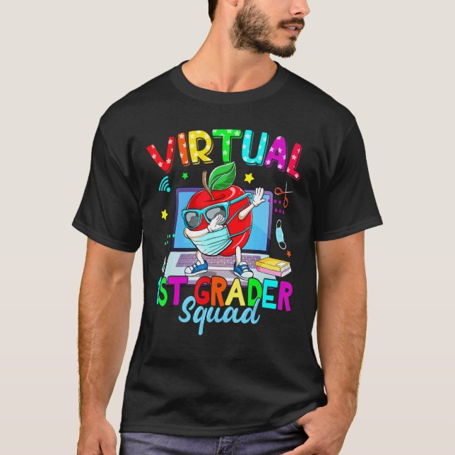 Virtual 1st Grade Squad Apple Mask Back To School  T-Shirt (Vorderseite)