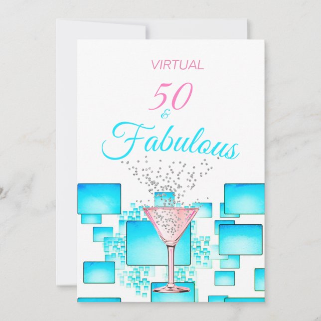 Virtual 50 und fabelhaftes, modernes Cocktail-Part Einladung (Vorderseite)