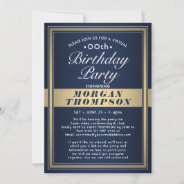 Virtual Any Birthday Navy Blue Gold & White Party Einladung