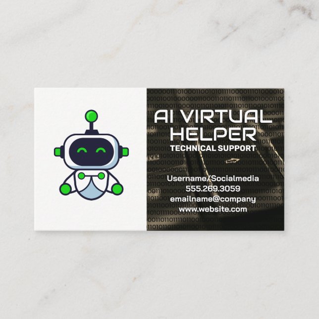 Virtual Assistant | Niedliches Robot-Logo Visitenkarte (Vorderseite)