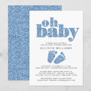 Virtual Baby Boy Dusche Blue Glitzer Einladung