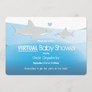Virtual Baby Dusche Blue Ocean Shark Cartoon Einladung