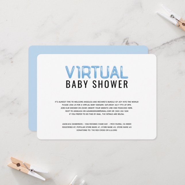 Virtual Baby Dusche für Boy Blue White Einladung (Vorderseite/Rückseite Beispiel)