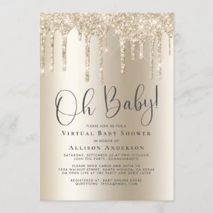 Virtual Baby Dusche Glitzer Tropfen Gold Einladung