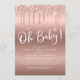 Virtual Baby Dusche Glitzer Tropfen Rose Gold Einladung