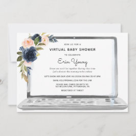Virtual Baby Dusche Notebook Navy & Blush Blume Einladung